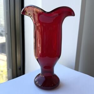 Vintage Blenko Glass Wayne Husted Regal Line Vase 1960 Ruby Red #7-RE